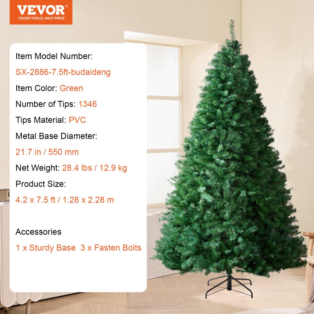 Christmas Tree 7.5ft Artificial Xmas Decor Tree with 1346 Branch Tips