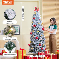 Christmas Tree 6.5ft Prelit Flocked Xmas Tree with 250 LED Lights 814 Tips