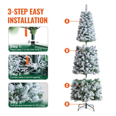 Christmas Tree 6.5ft Prelit Flocked Xmas Tree with 250 LED Lights 814 Tips