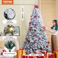 Christmas Tree 7.5ft Prelit Flocked Xmas Tree with 550 LED Lights 1346 Tip