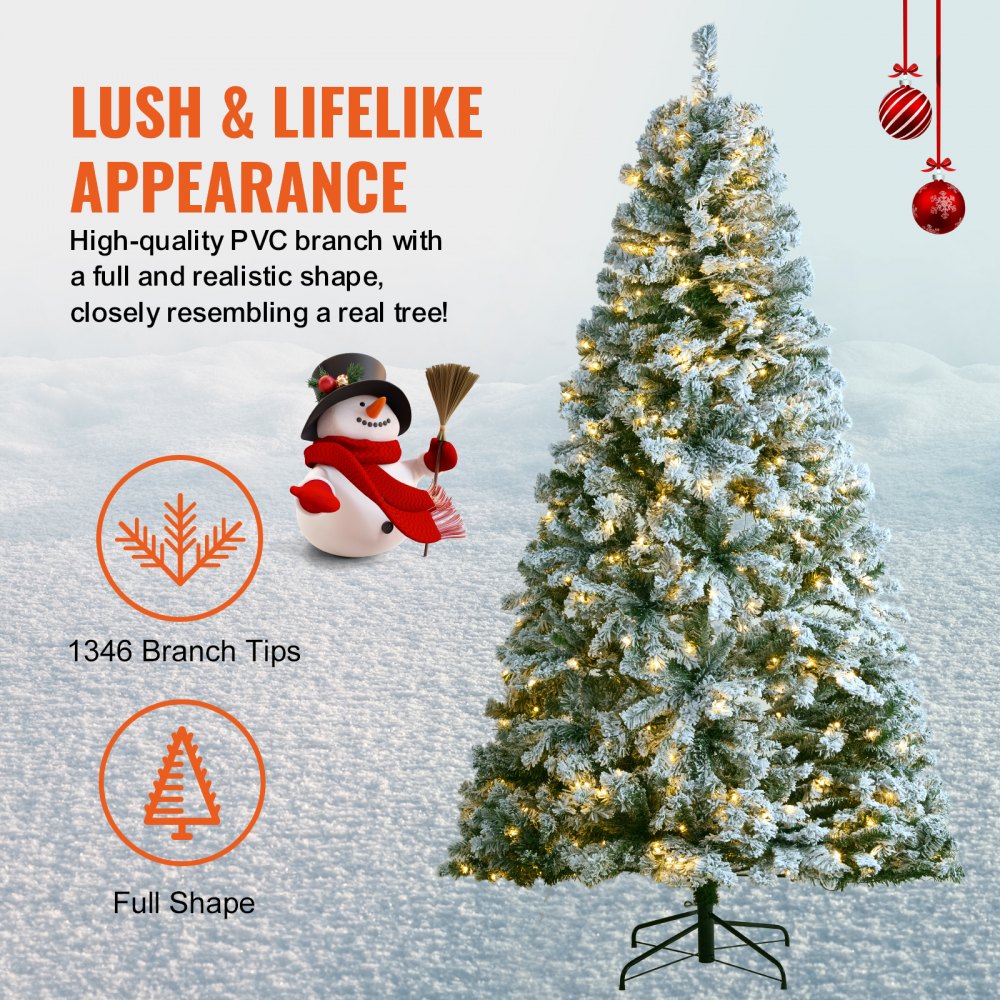 Christmas Tree 7.5ft Prelit Flocked Xmas Tree with 550 LED Lights 1346 Tip