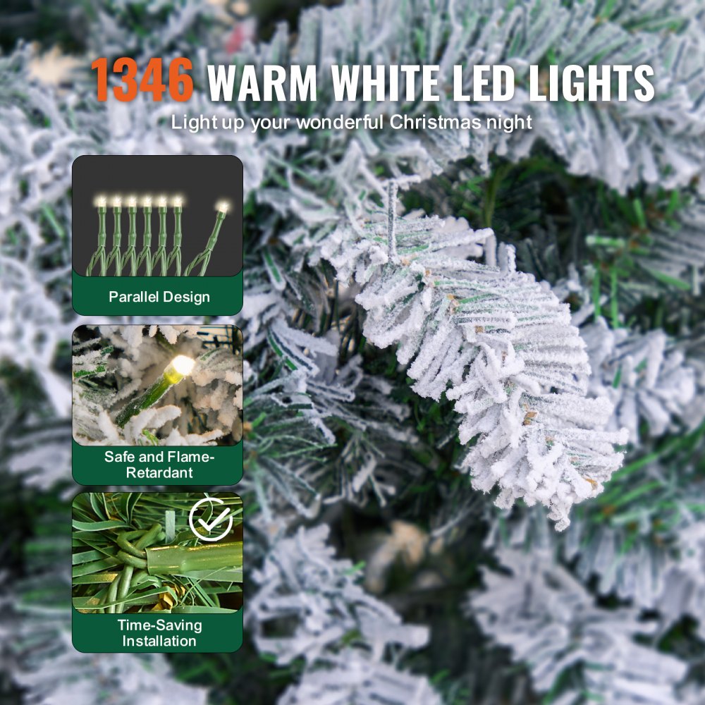 Christmas Tree 7.5ft Prelit Flocked Xmas Tree with 550 LED Lights 1346 Tip