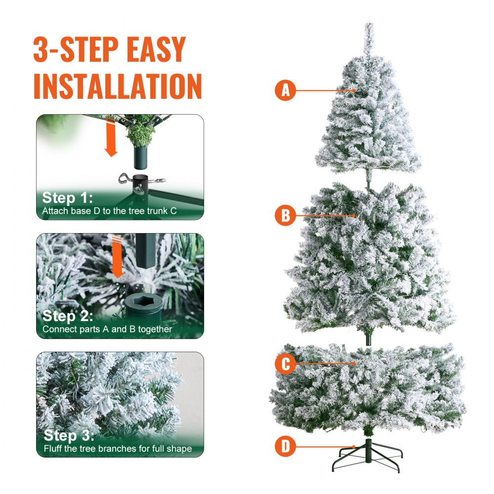 Christmas Tree 7.5ft Prelit Flocked Xmas Tree with 550 LED Lights 1346 Tip