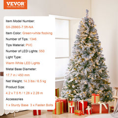 Christmas Tree 7.5ft Prelit Flocked Xmas Tree with 550 LED Lights 1346 Tip