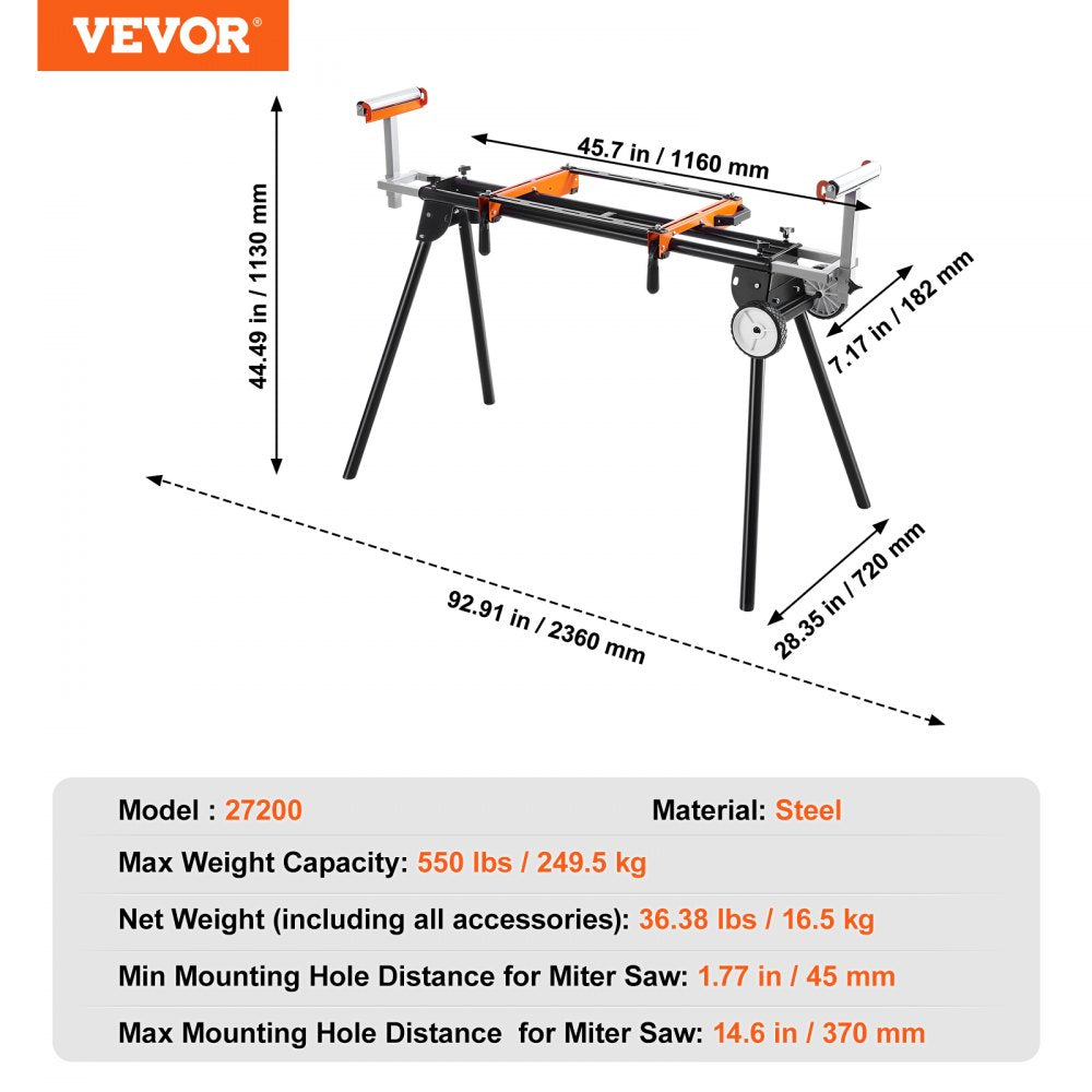 Miter Saw Stand 550lbs Load Capacity Steel Collapsible Stand for Miter Saw