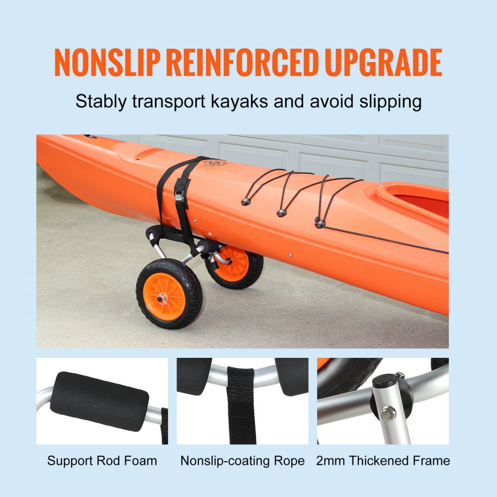 Heavy Duty Kayak Cart, 250lbs Load Capacity, Foldable Canoe Trolley Cart with 10`` Solid Tires, Nonslip Support Foot & Tie-Down Strap, for Kayaks Canoes Paddleboards Float Mats Jon Boats