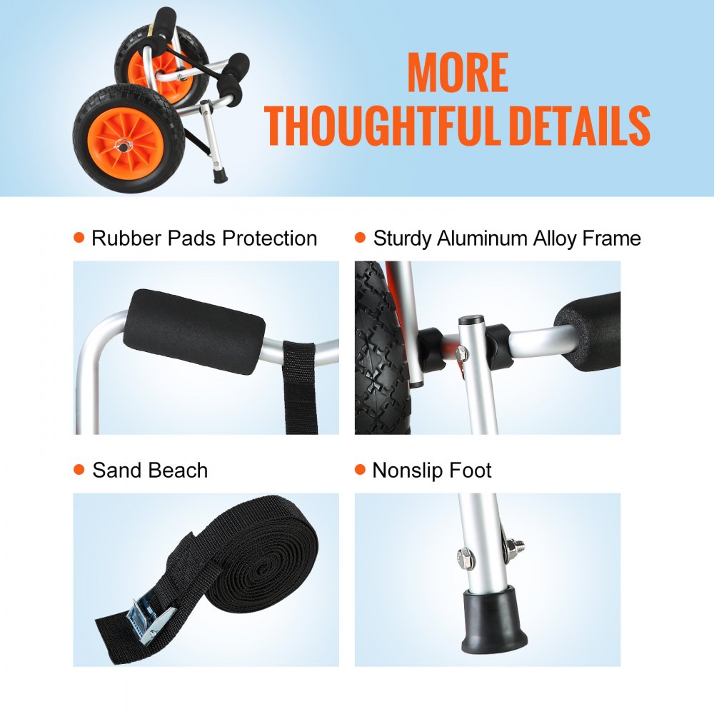 Heavy Duty Kayak Cart, 250lbs Load Capacity, Foldable Canoe Trolley Cart with 10`` Solid Tires, Nonslip Support Foot & Tie-Down Strap, for Kayaks Canoes Paddleboards Float Mats Jon Boats