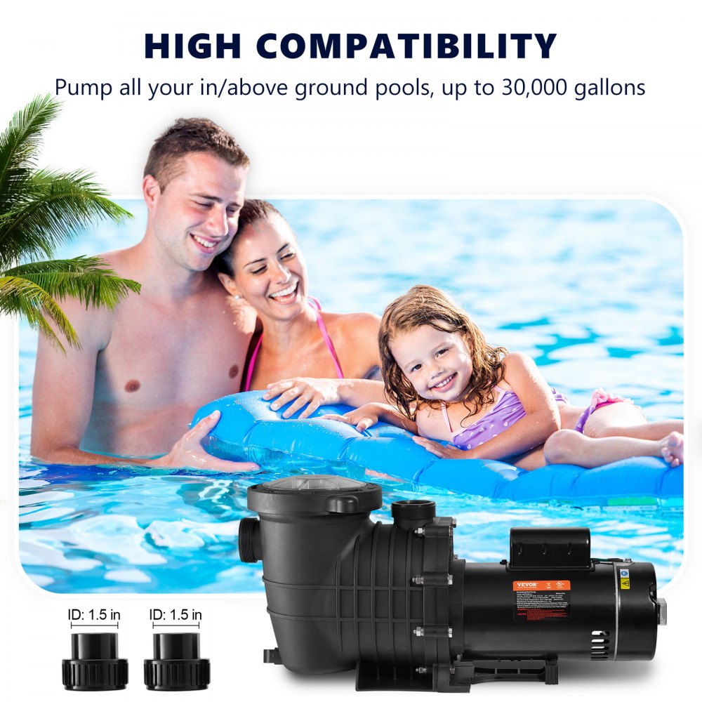 Pool Pump 2.0HP 230V, Variable Dual Speed Pumps 1500W, 5520 GPH Max Flow, Above Ground Pool, w/ Strainer Filter Basket, ETL Certification