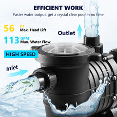 Pool Pump 2.0HP 230V, Variable Dual Speed Pumps 1500W, 5520 GPH Max Flow, Above Ground Pool, w/ Strainer Filter Basket, ETL Certification