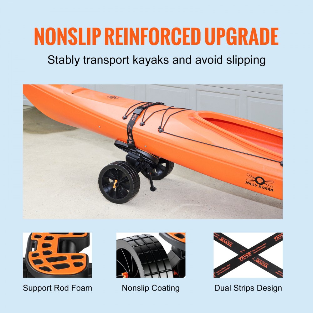 Heavy Duty Kayak Cart, 320lbs Load Capacity, Detachable Canoe Trolley Cart with 10`` Solid Tires, Adjustable Brackets & Nonslip Support Foot, for Kayaks Canoes Paddleboards Float Mats Jon Boats