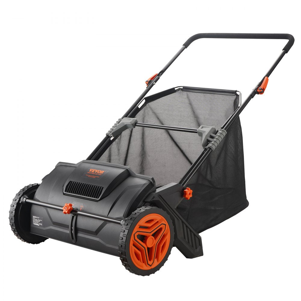 Push Lawn Sweeper, 21-inch Leaf & Grass Collector, Strong Rubber Wheels & Heavy Duty Thickened Steel Durable to Use with Large Capacity 3.5 cu. ft. Mesh Collection Hopper Bag, 2 Spinning Brushes