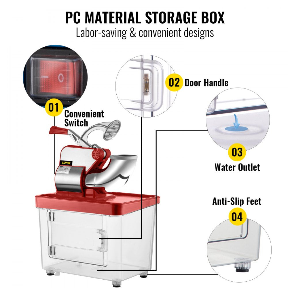 110V Commercial Ice Crusher 440LBS/H, ETL Approved 300W Electric Snow Cone Machine with Dual Blades, Stainless Steel Shaved Ice Machine with Safety On/Off Switch for Family, Restaurants, Bars