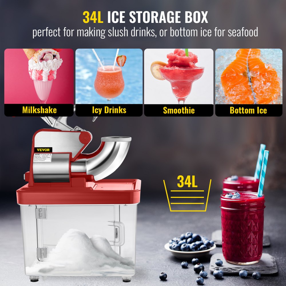 110V Commercial Ice Crusher 440LBS/H, ETL Approved 300W Electric Snow Cone Machine with Dual Blades, Stainless Steel Shaved Ice Machine with Safety On/Off Switch for Family, Restaurants, Bars