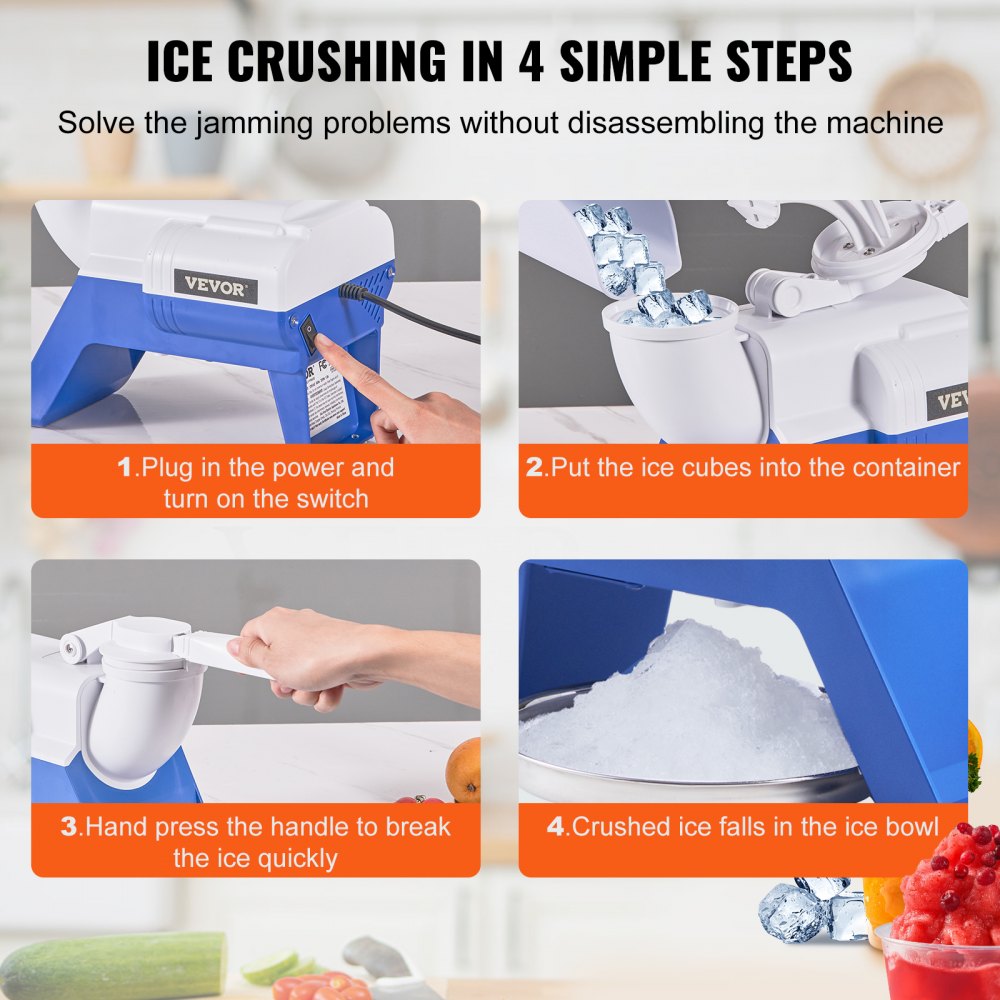 Ice Crushers Machine, 176lbs Per Hour Electric Snow Cone Maker with 2 Blades, Shaved Ice Machine with Cover and Bowl, 220W Ice Shaver Machine for Margaritas, Home and Commercial Use, White