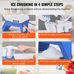 Ice Crushers Machine, 176lbs Per Hour Electric Snow Cone Maker with 2 Blades, Shaved Ice Machine with Cover and Bowl, 220W Ice Shaver Machine for Margaritas, Home and Commercial Use, White