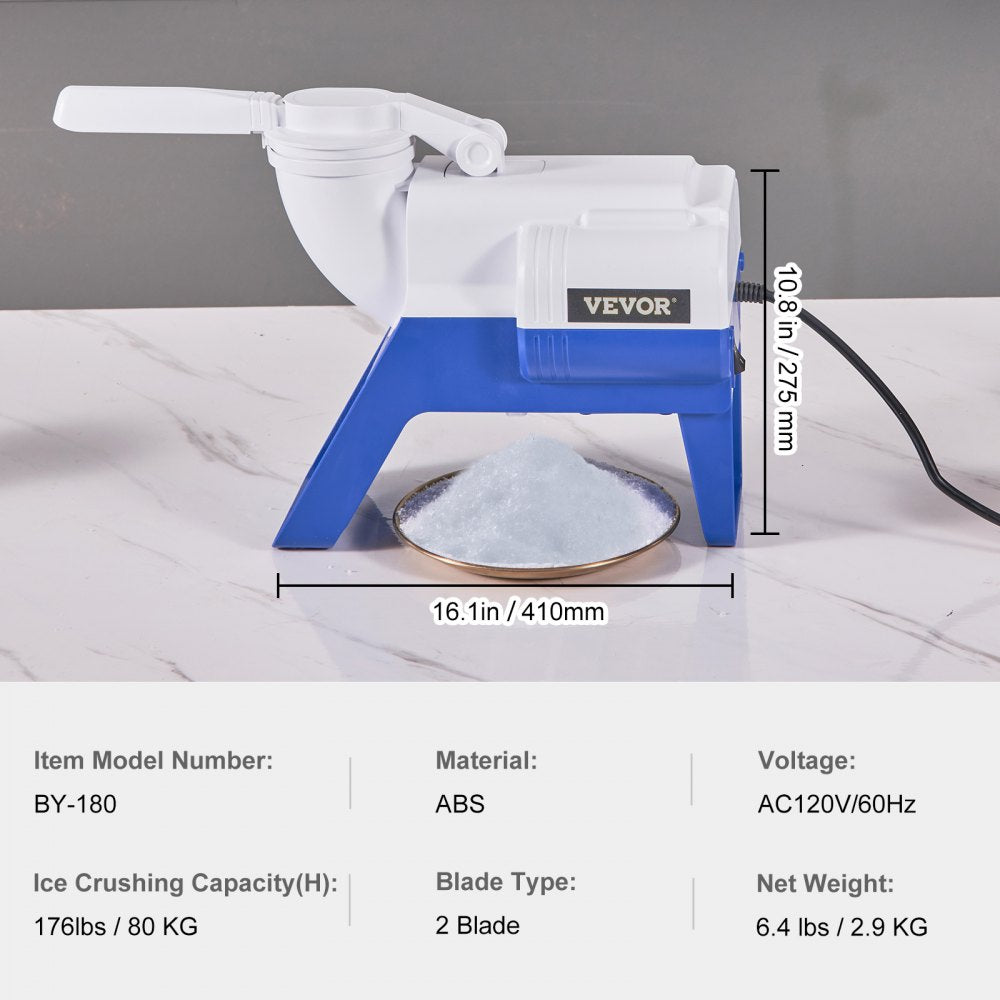 Ice Crushers Machine, 176lbs Per Hour Electric Snow Cone Maker with 2 Blades, Shaved Ice Machine with Cover and Bowl, 220W Ice Shaver Machine for Margaritas, Home and Commercial Use, White