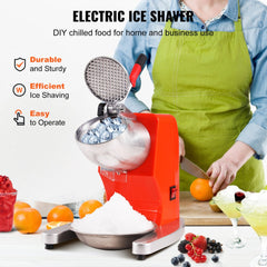 Ice Crushers Machine, 220lbs Per Hour Electric Snow Cone Maker with 4 Blades, Stainless Steel Shaved Ice Machine with Cover and Bowl, 300W Ice Shaver Machine for Home and Commercial Use, Orange