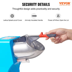 Ice Crushers Machine, 220lbs Per Hour Electric Snow Cone Maker with 4 Blades, Stainless Steel Shaved Ice Machine with Cover and Bowl, 300W Ice Shaver Machine for Home and Commercial Use, Blue
