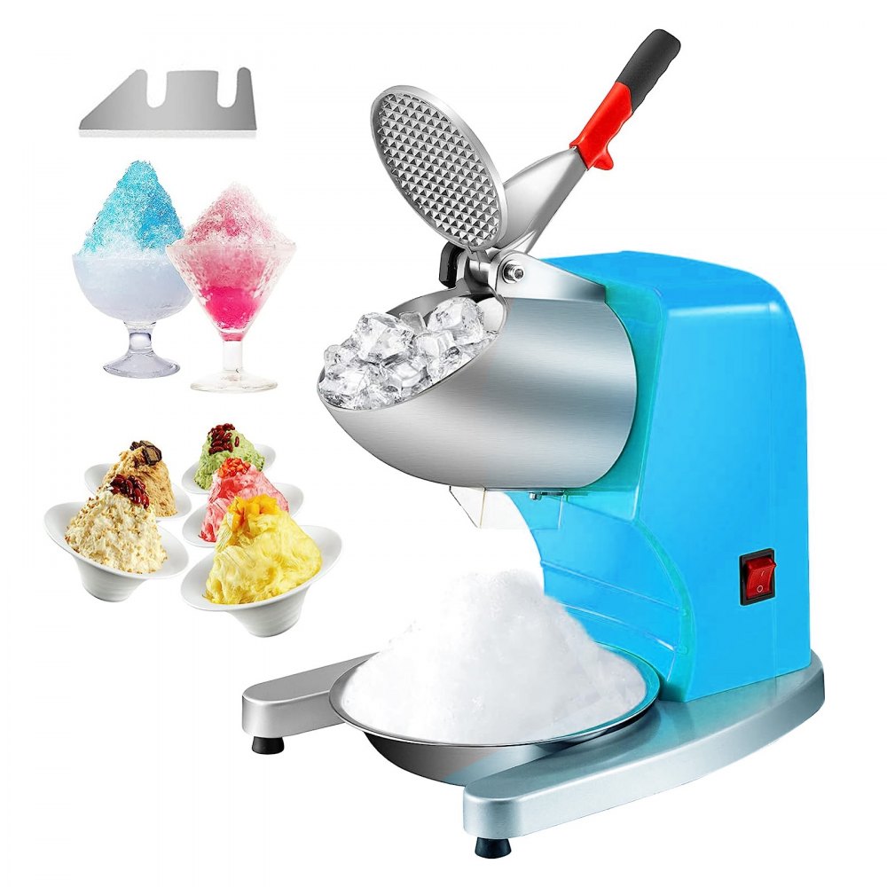 Ice Crushers Machine, 220lbs Per Hour Electric Snow Cone Maker with 4 Blades, Stainless Steel Shaved Ice Machine with Cover and Bowl, 300W Ice Shaver Machine for Home and Commercial Use, Blue