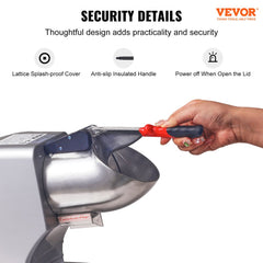 Ice Crushers Machine, 220lbs Per Hour Electric Snow Cone Maker with 4 Blades, Stainless Steel Shaved Ice Machine with Cover and Bowl, 300W Ice Shaver Machine for Home and Commercial Use, Silver