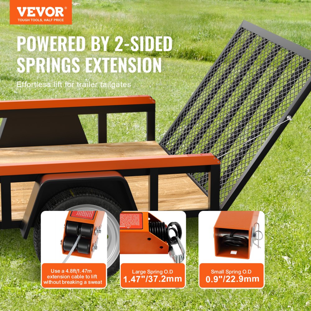 2-Sided Trailer Tailgate Lift Assist, 360 lbs Load Capacity, Compatible with Open Utility Trailer Tailgate and Ramp, with 10 to 24 Inch Heights Side Rail and 4 to 6 Feet Height Tail Gate or Ramp
