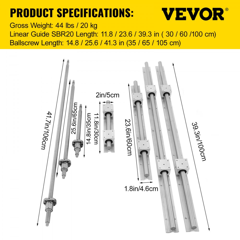 Linear Rail, Ballscrew x 3, RM1605-350mm 650mm 1050mm x 2 Linear Rail Support, 12 CNC Kit Linear Shaft Optical Axis