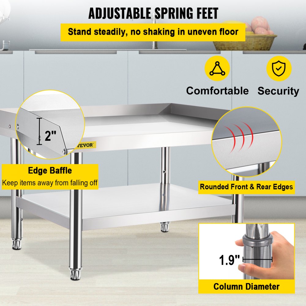 Stainless Steel Equipment Grill Stand, 48 x 30 x 24 Inches Stainless Table, Grill Stand Table with Adjustable Storage Undershelf, Equipment Stand Grill Table for Hotel, Home, Restaurant Kitchen
