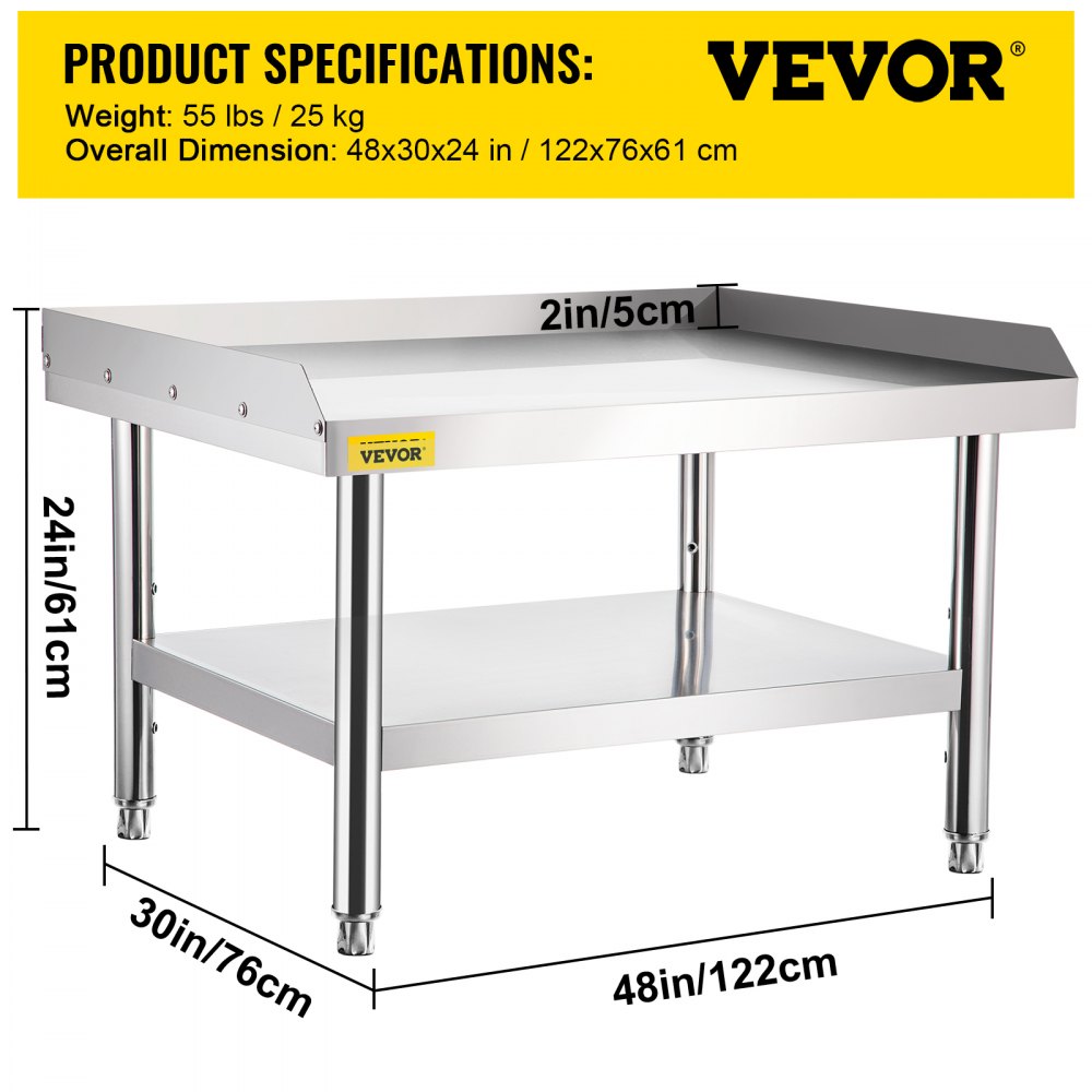 Stainless Steel Equipment Grill Stand, 48 x 30 x 24 Inches Stainless Table, Grill Stand Table with Adjustable Storage Undershelf, Equipment Stand Grill Table for Hotel, Home, Restaurant Kitchen