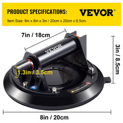 Glass Suction Cup, 8`` Vacuum Suction Cup, 220lbs Load Capacity Vacuum Glass Lifter with Plastic Handle, Heavy-Duty Hand-Held Glass Lifter For Granite & Glass Lifting（With a free case）