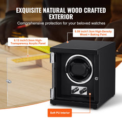 Bostome Single Watch Winder with black PU exterior, blue LED light, and Mabuchi motor.