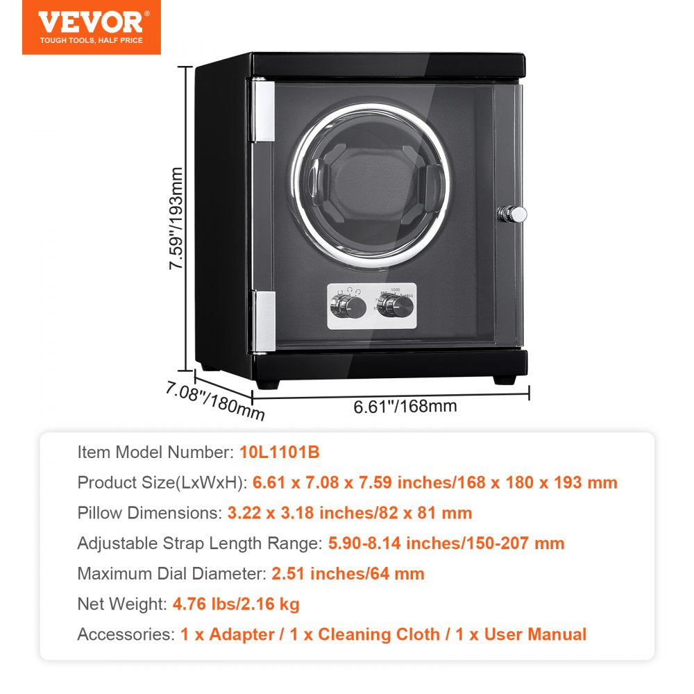 Bostome Single Watch Winder with black PU, blue LED, and quiet Mabuchi motor for automatic watches.