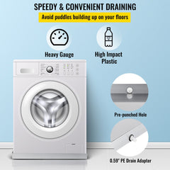 27 x 25 x 2.5 Inch Washing Machine Pan 304 Stainless Steel Washing Machine Drain Pan 18 GA Thickness Heavy Duty Compact Washer Drip Tray with Drain Hole & Hose Adapter