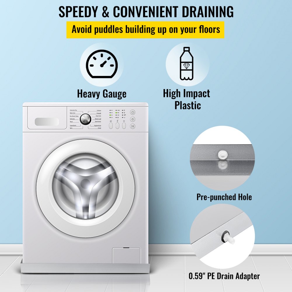 32 x 30 x 2.5 Inch Washing Machine Pan 18 GA Thickness Galvanized Steel Heavy Duty Compact Washer Drip Tray with Drain Hole & Hose Adapter