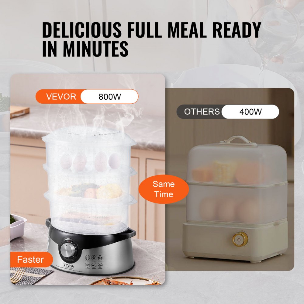 Electric Food Steamer, 9.5Qt/9L Electric Vegetable Steamer with 3-Tier Stackable Trays, 800W Food-Grade Food Steamer for Cooking with 60-Min Timer, Auto Shut-Off and Boil Dry Protection
