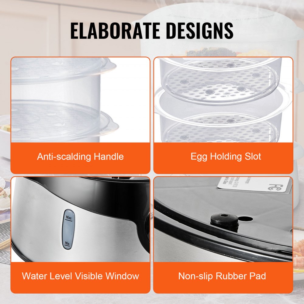 Electric Food Steamer, 9.5Qt/9L Electric Vegetable Steamer with 3-Tier Stackable Trays, 800W Food-Grade Food Steamer for Cooking with 60-Min Timer, Auto Shut-Off and Boil Dry Protection
