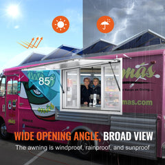 Concession Window 48"x36", Aluminum Alloy Food Truck Service Window with 4 Horizontal Sliding Windows & Awning Door & Drag Hook, Up to 85 Degrees Serving Window for Food Truck Concession Trailer