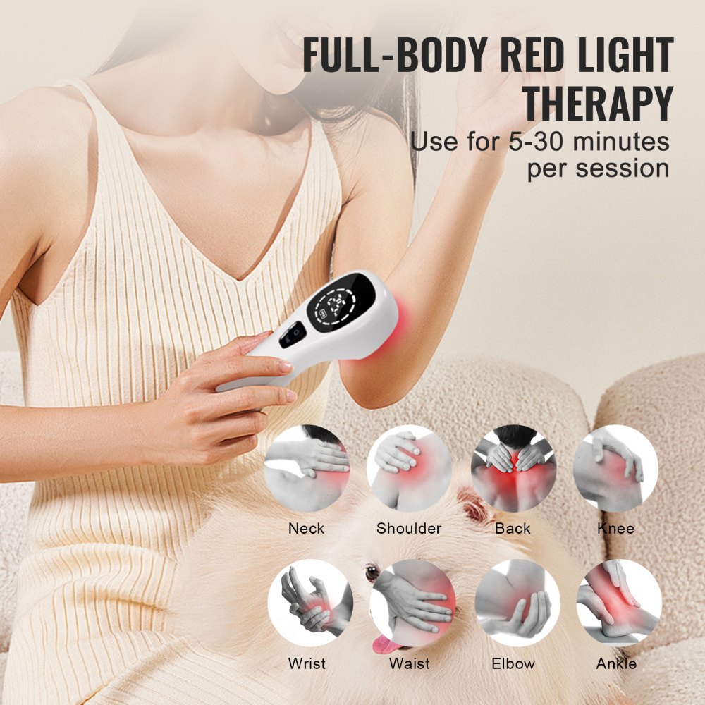 Red Light Therapy Device, Portable Red & Near Infrared Light Therapy for Body and Pets, Handheld Red Light Healing Device with LED Display for Muscle Pain Relief & Dogs, Cats (12*650nm + 4*808nm