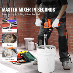 Bostome 2000W handheld core drill mixing cement in a white bucket with black handle