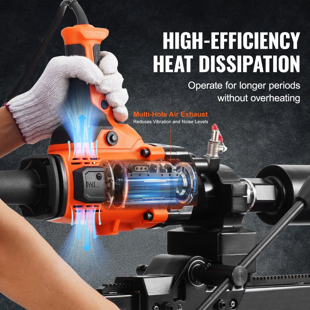 Orange handheld Bostome 2000W core drill machine with stand, multi-hole air exhaust, and blue motor visible.