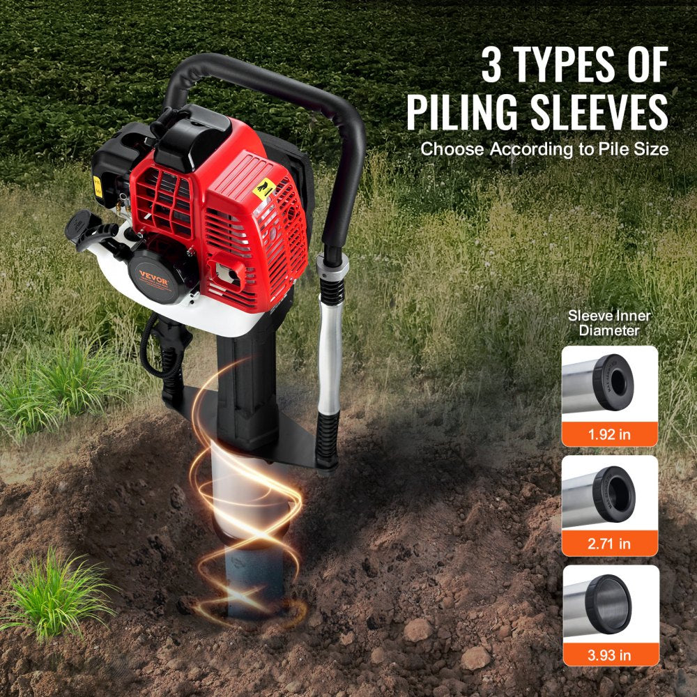 52cc Gas-Powered T Post Driver 2-Stroke Fence Piling Pounder w/ 3 Head