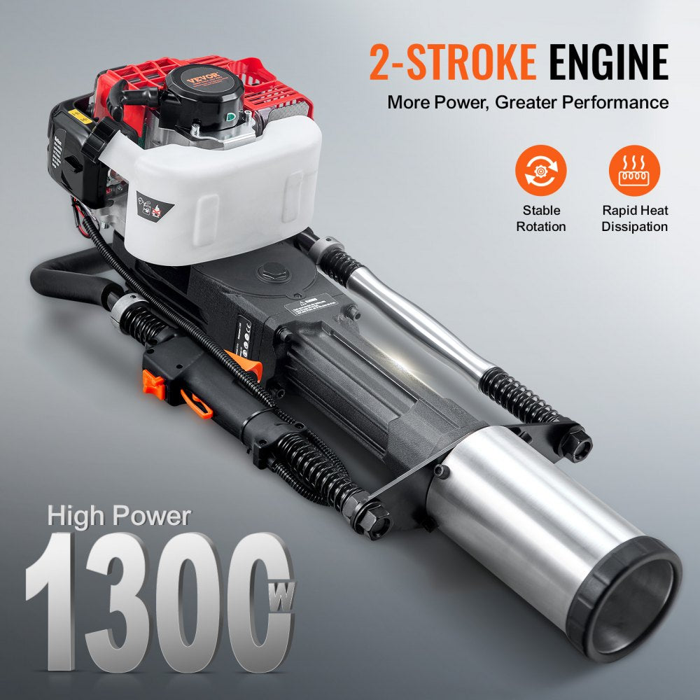 52cc Gas-Powered T Post Driver 2-Stroke Fence Piling Pounder w/ 3 Head