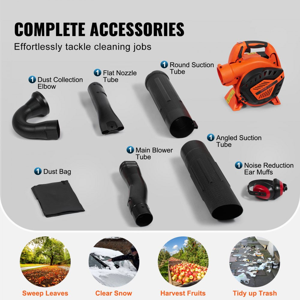 Leaf Blower, 26CC 2-Cycle Handheld Leaf Blower with A Fuel Tank, 2-in-1 Blower 425CFM Air Volume 156MPH Speed, Ideal for Lawn Care, Leaf Cleaning, and Snow Removal