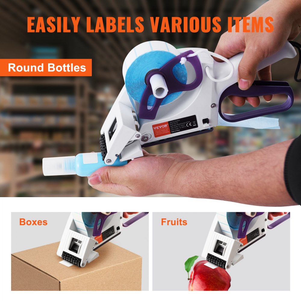 Manual Label Applicator, 0.59-2.17 inches Label Width, 0.79-2.36 inches Label Length, Portable Hand-Held Labeling Machine with Label Roll and TPR Roller for Round Bottles, Boxes, Fruits Labeling
