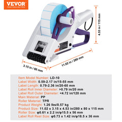 Manual Label Applicator, 0.59-2.17 inches Label Width, 0.79-2.36 inches Label Length, Portable Hand-Held Labeling Machine with Label Roll and TPR Roller for Round Bottles, Boxes, Fruits Labeling