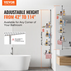 Bostome 4-tier shower corner caddy with rust-proof stainless steel and adjustable tension pole.