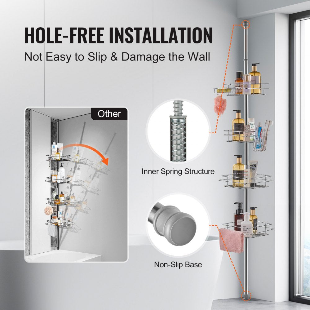 Bostome 4-tier shower corner caddy with adjustable tension pole and rust-proof stainless steel.