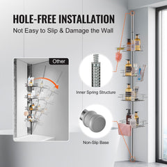 Bostome 4-tier shower corner caddy with adjustable tension pole and rust-proof stainless steel.