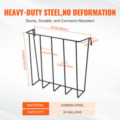 Two wall-mounted 24-gallon steel hay feeders for livestock, shown with dimensions.