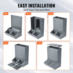 Galvanized steel hog feeder designed for 8 pigs with a rainproof double door structure.