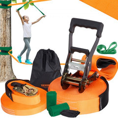 Slackline Kit with Training Line, 60 ft Backyard Slack Line Equipment, Easy Setup Tight Rope for Kids Adults, Complete Slackline Set with Tree Protectors, Arm Trainer, Carry Bag, and Instruction